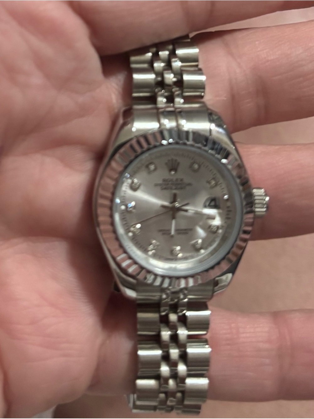 Ladies Stainless Silver Wristwatch with Diamond Markers